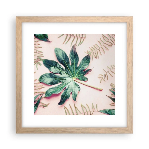 Poszter világos tölgy keretben - A zöld tanulmánya a rózsaszín háttérben - 30x30 cm