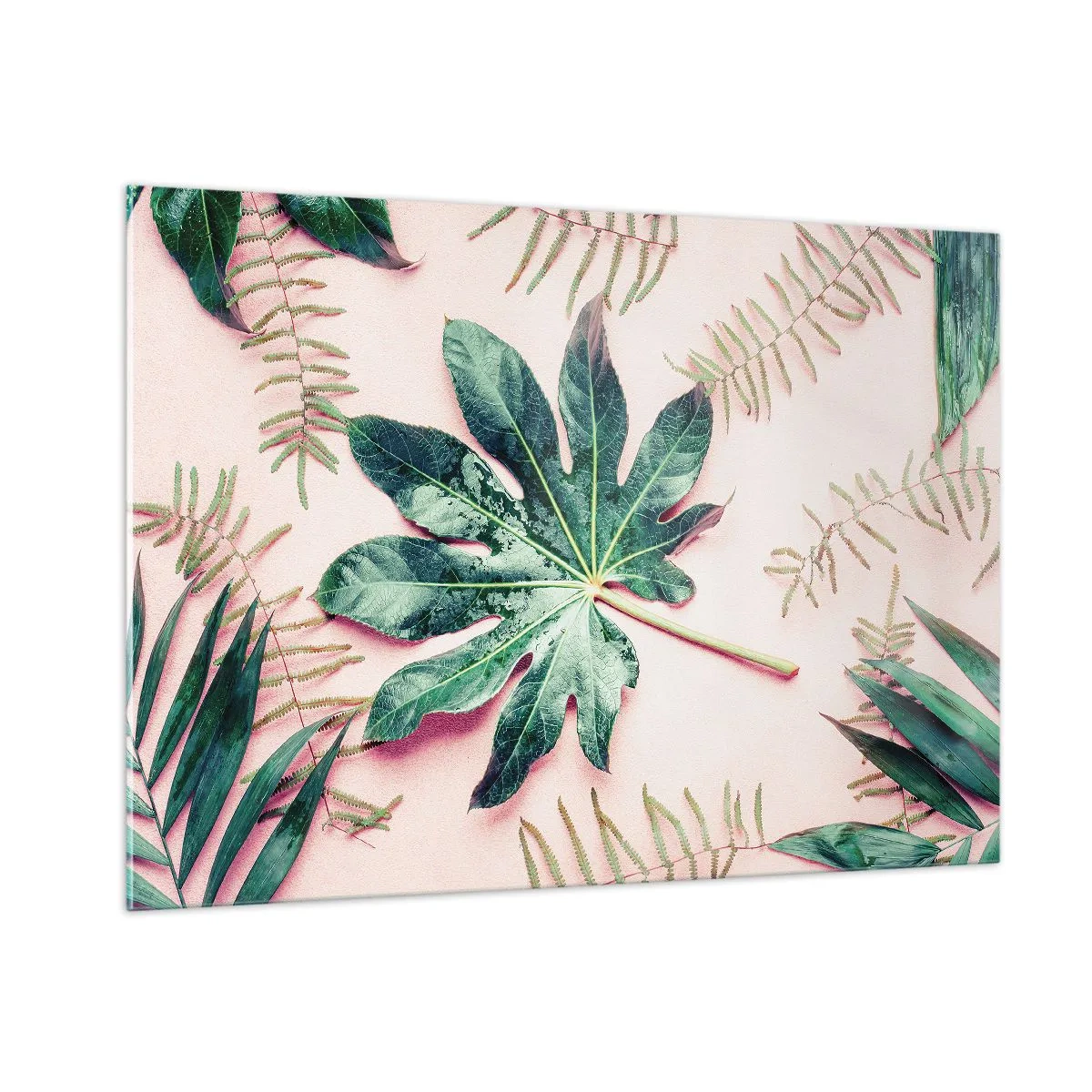 Üveg kép - A zöld tanulmánya a rózsaszín háttérben - 100x70 cm