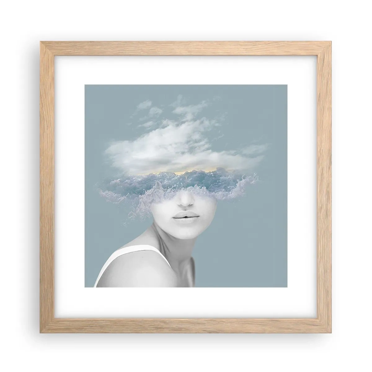 Poszter világos tölgy keretben - Fejjel a fellegekben - 30x30 cm