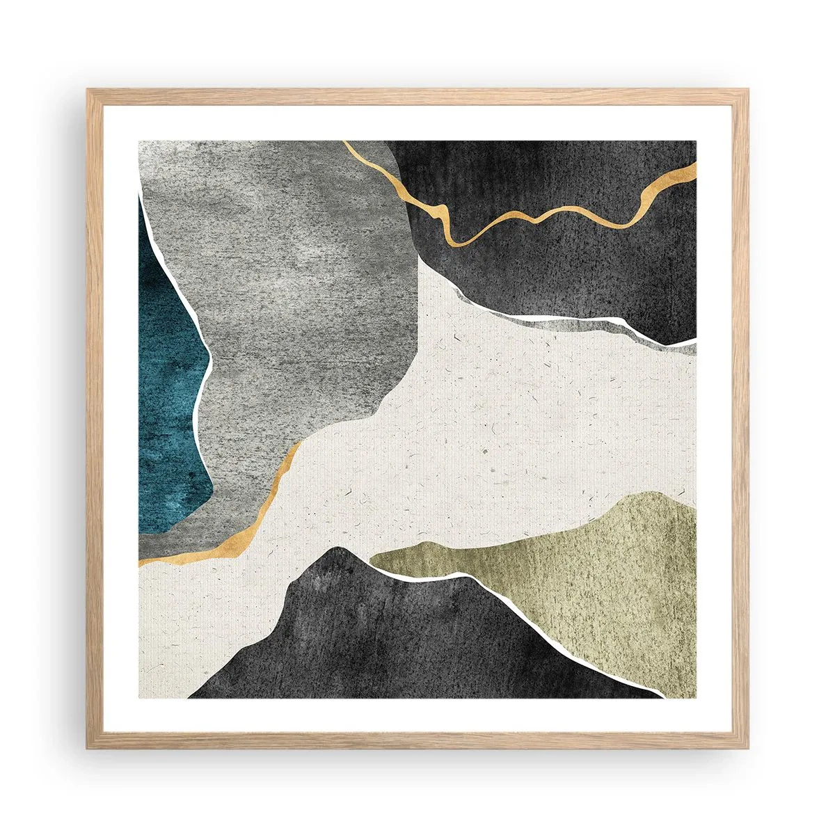 Poszter világos tölgy keretben - Mozaik kompozíció aranyszállal - 60x60 cm