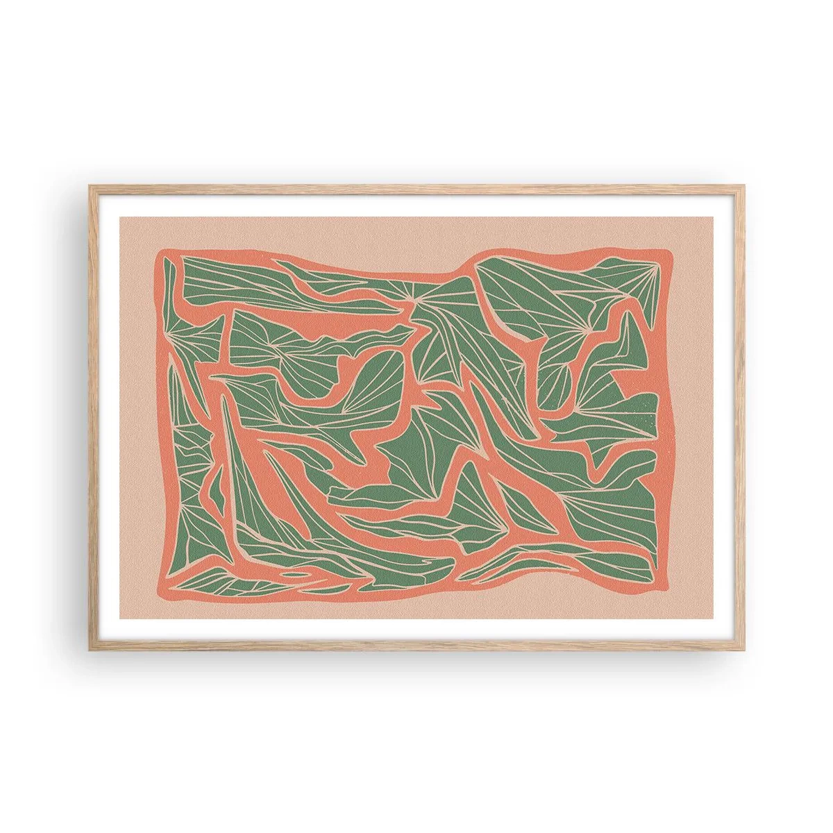 Poszter világos tölgy keretben - A korall és a zöld közötti küzdelem - 100x70 cm