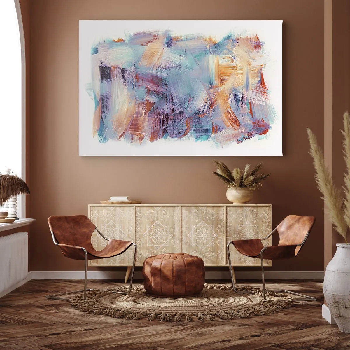 Vászonkép - Színes ecsetvonások egy absztrakt kompozícióban - 70x50cm - Színes rendetlenség - Modern fali dekoráció nappalihoz és hálószobához ARTTOR
