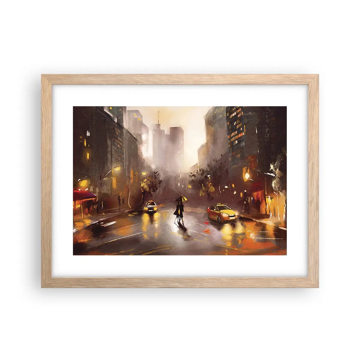Poszter világos tölgy keretben - New York fényében - 40x30 cm
