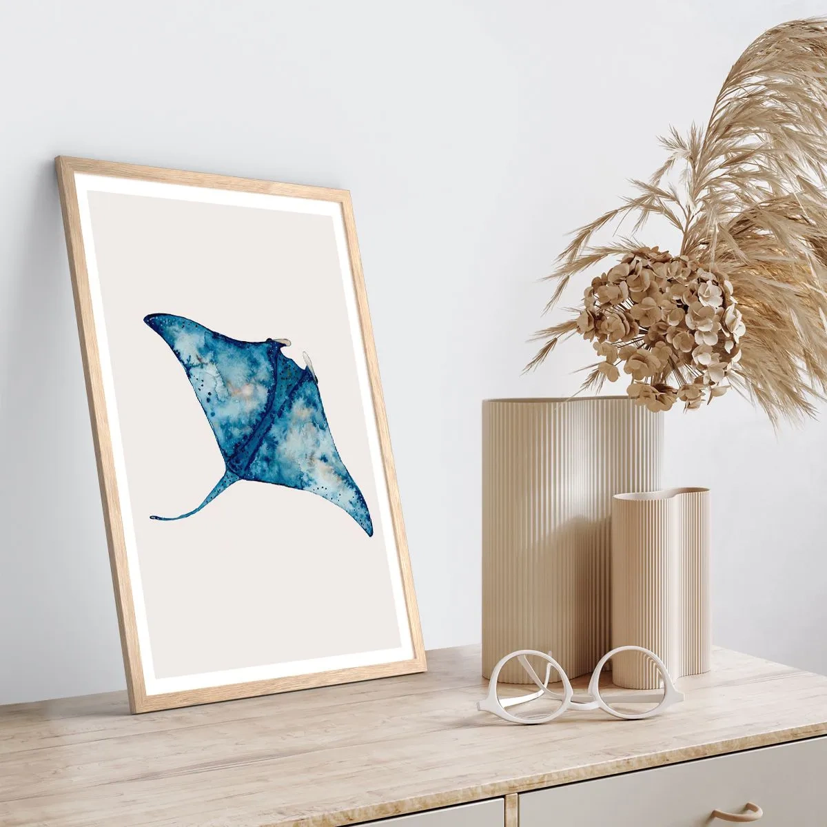 Poszter világos tölgy keretben - Élet kékben - 30x40 cm