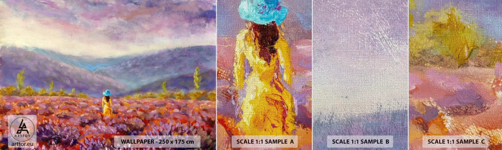 Fotótapéta Minta Premium Canvas - A levendula világában - Tájkép, Nő, Levendula mező - 100x30 cm