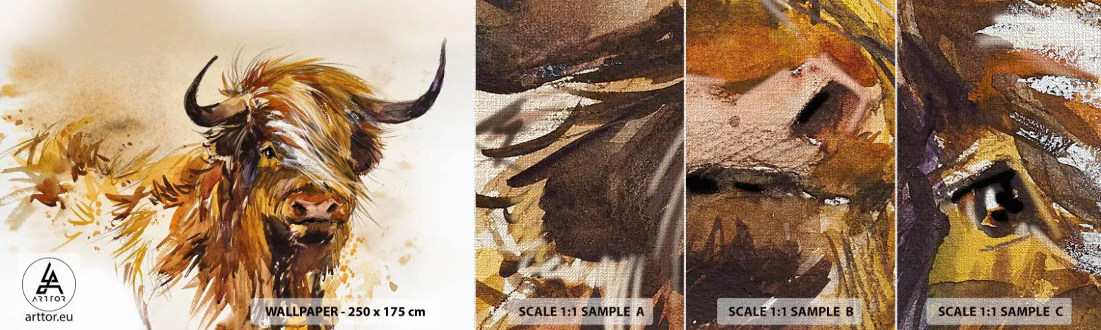 Fotótapéta Minta Premium Canvas - A vadász büszkesége - Állatok, Absztrakció, skót bivaly - 100x30 cm