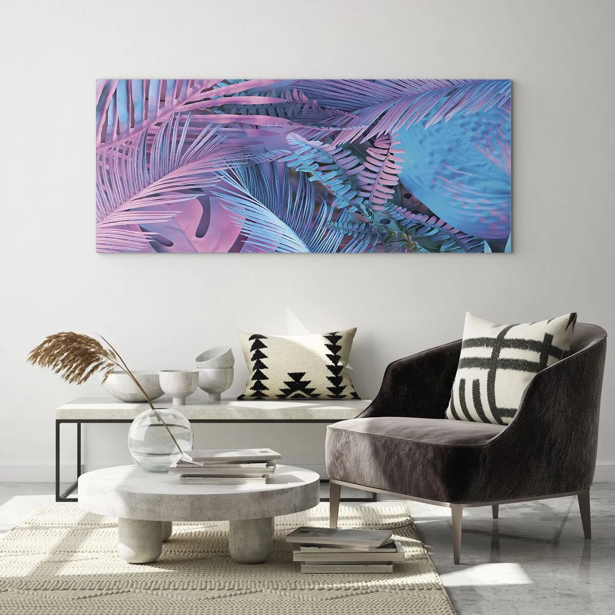 Üveg kép - Trópusok rózsaszínben és kékben - 140x50 cm