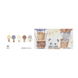 Fotótapéta Minta Premium Canvas - Barátok egy utazáson - Léggömbök, Állatok, Gyermekek - 100x30 cm