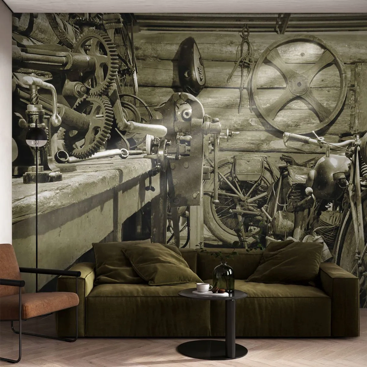 Fotótapéta Standard Eco - Władek bácsi fészerében - Motorkerékpár, Autójavító műhely, Szüret - 150x105 cm