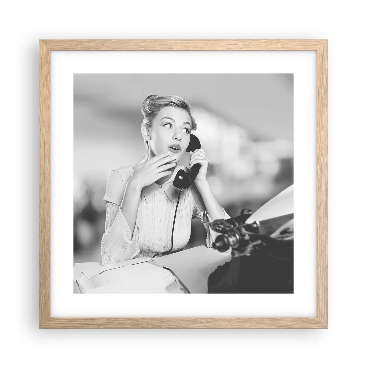 Poszter világos tölgy keretben - Hello, itt az 50-es évek. - 40x40 cm