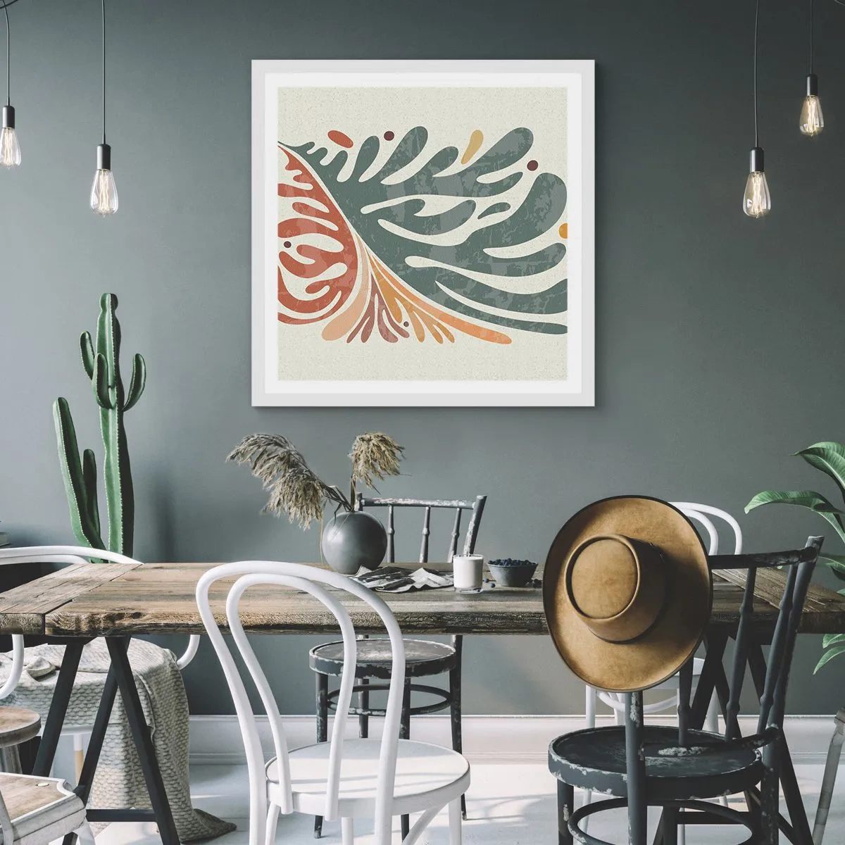 Poszter fekete keretben - Többszínű levél - 50x50 cm