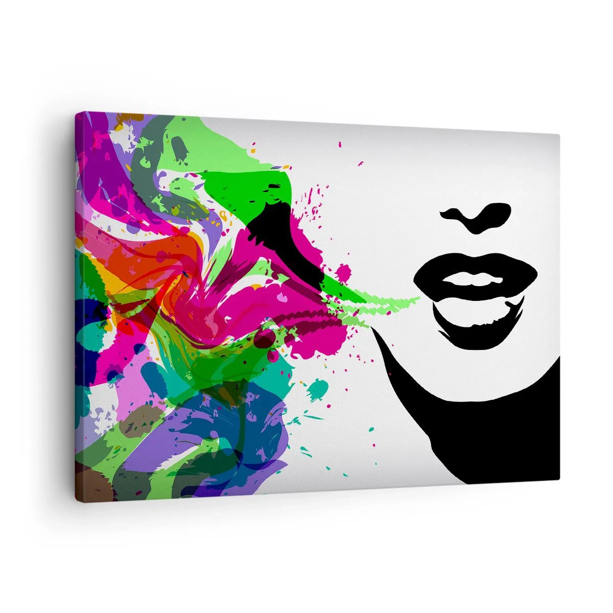 Vászonkép - Színes absztrakt portré dinamikus formákkal - 70x50cm - Egy történet a szivárvány színeiben - Modern fali dekoráció nappalihoz és hálószobához ARTTOR