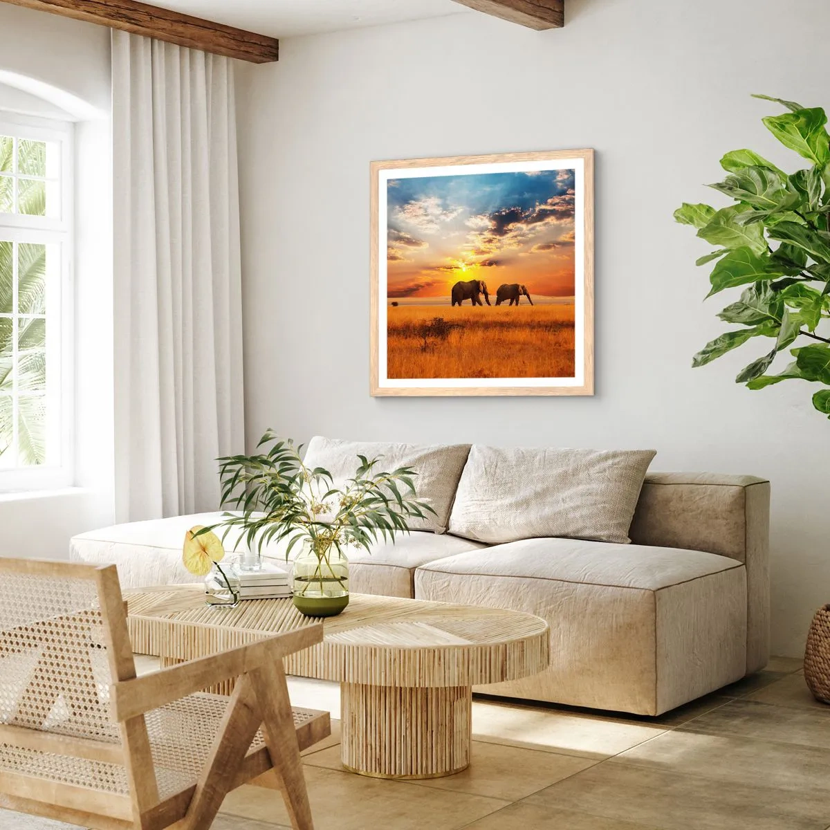 Poszter világos tölgy keretben - Családi séta - 40x40 cm