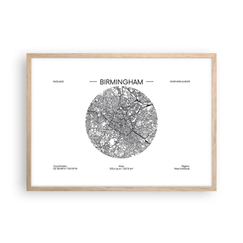 Poszter világos tölgy keretben - Birmingham anatómiája - 70x50 cm