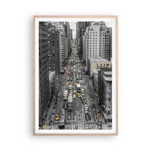 Poszter világos tölgy keretben - New York élete - 70x100 cm
