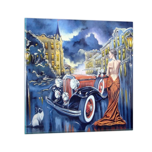 Üveg kép - Noktürn kékben és korallban - 40x40 cm