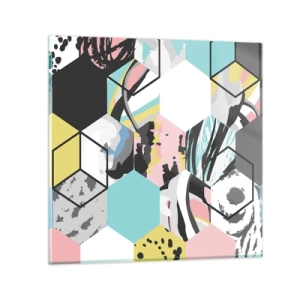 Üveg kép - Hatszögek és kockák hat színben - 30x30 cm