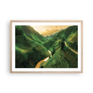 Poszter világos tölgy keretben - Vietnámi völgy - 70x50 cm