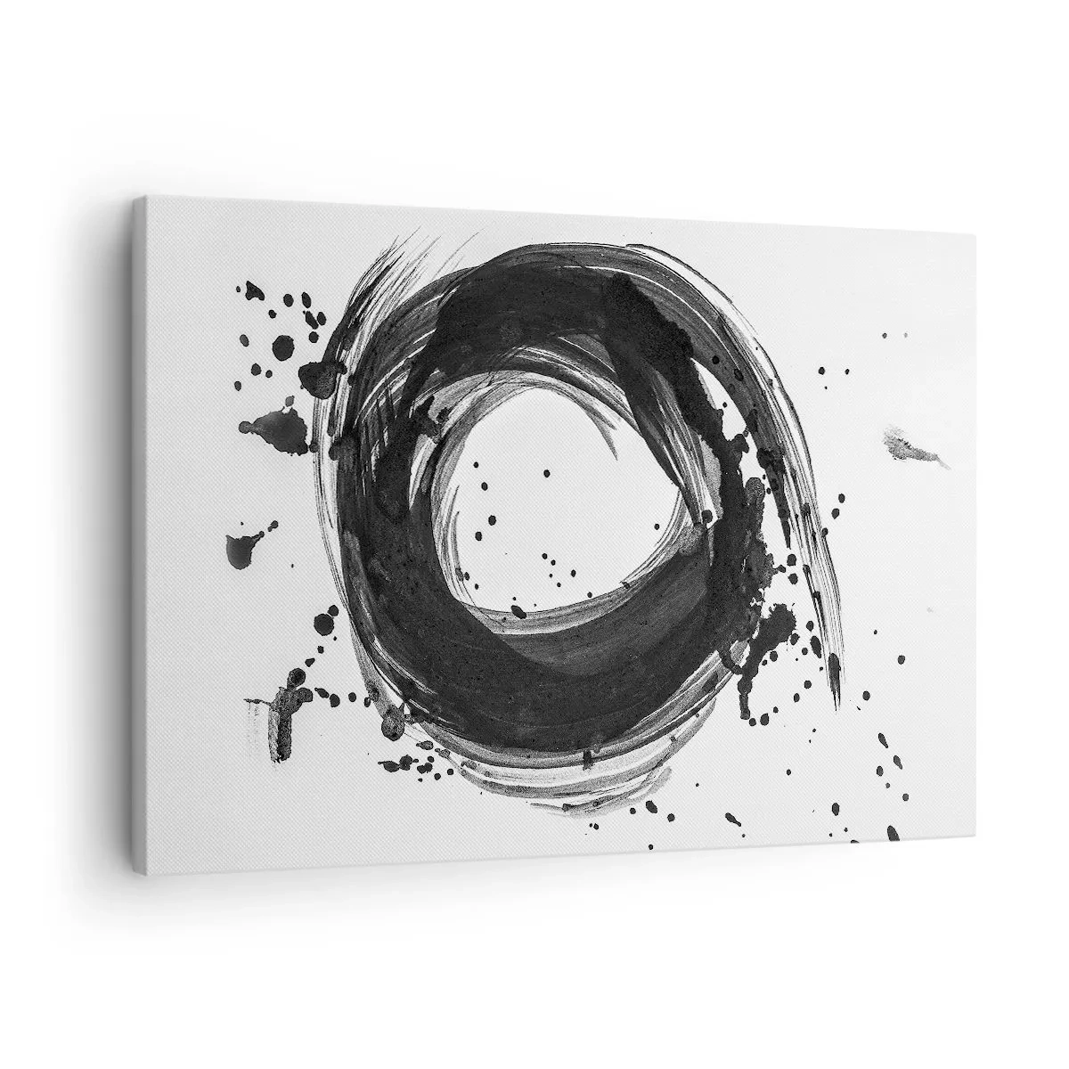 Vászonkép - Fekete absztrakció fehér alapon kör formájában - 70x50cm - A teremtés örvénye - Modern fali dekoráció nappalihoz és hálószobához ARTTOR