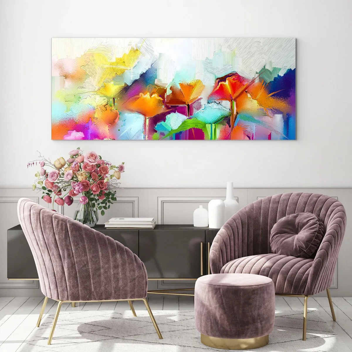 Üveg kép - Kivirágzott a szivárvány - 100x40 cm
