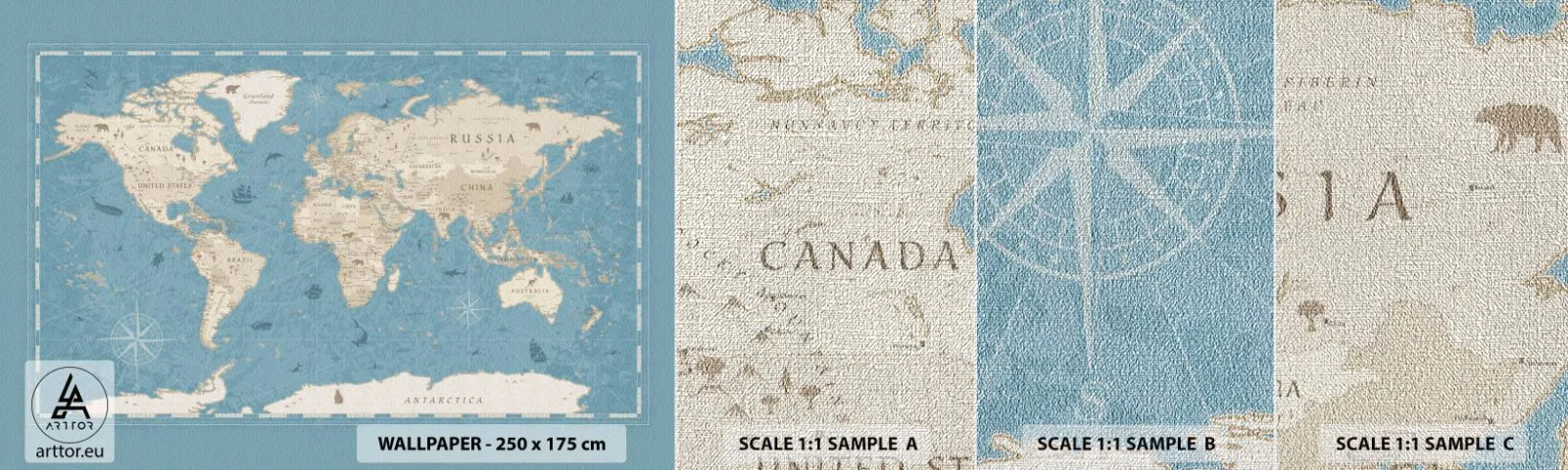 Fotótapéta Minta Premium Canvas - Egy világ karnyújtásnyira - Világtérkép, Szüret, Grunge - 100x30 cm