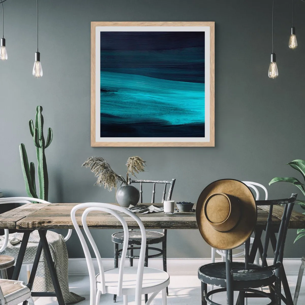 Poszter világos tölgy keretben - Ússz az árral - 40x40 cm