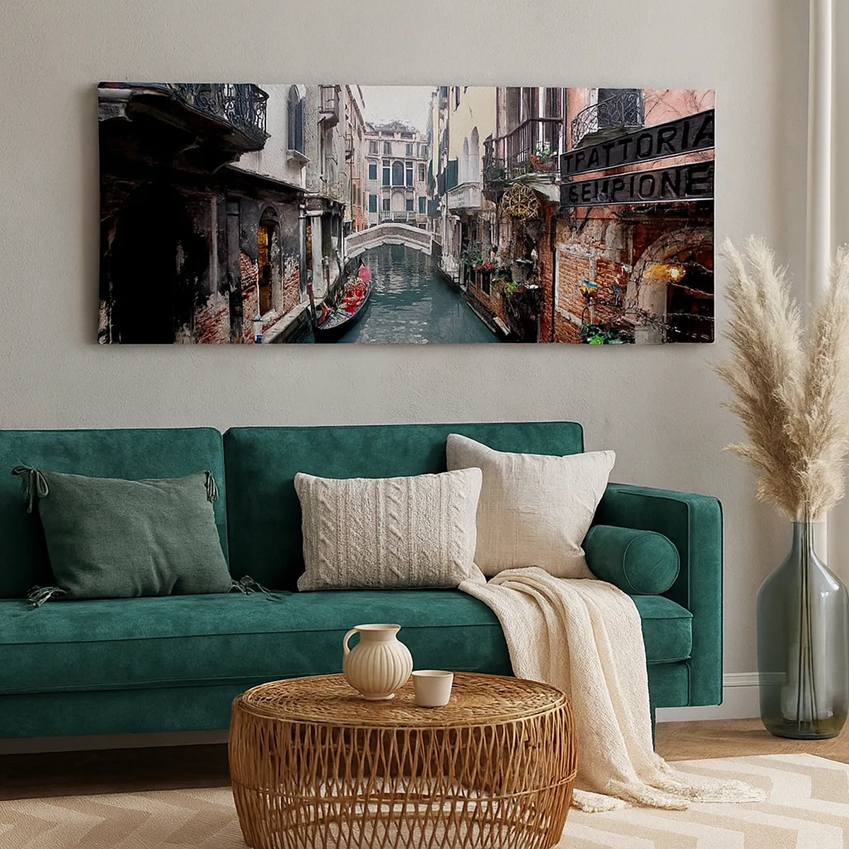 Vászonkép - Velencei táj gondolával és híddal - 30x30 cm