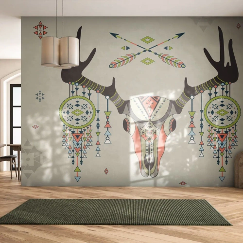 Fotótapéta Premium Sand - Indiai vadász trófeája - Absztrakció, Szarvas, Boho - 200x140 cm