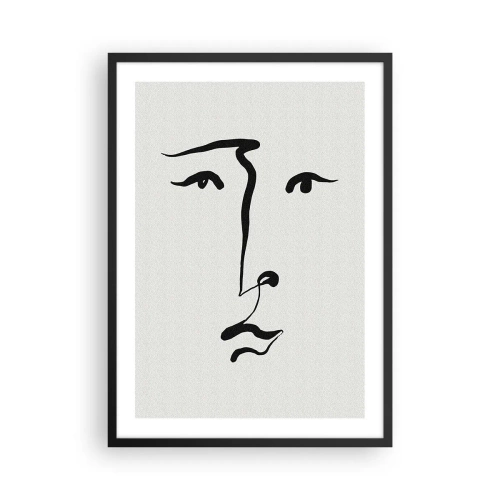 Poszter fehér keretben - Minimalista arc illusztráció egyetlen ecsetvonással - 50x70cm - Egyvonalas portré - Modern fali dekoráció nappalihoz és hálószobához ARTTOR
