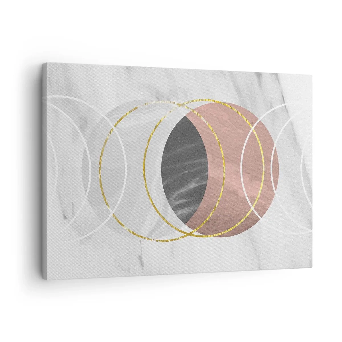 Vászonkép - Absztrakt geometrikus kompozíció körökkel és fémes részletekkel - 70x50cm - A szférák zenéje - Modern fali dekoráció nappalihoz és hálószobához ARTTOR