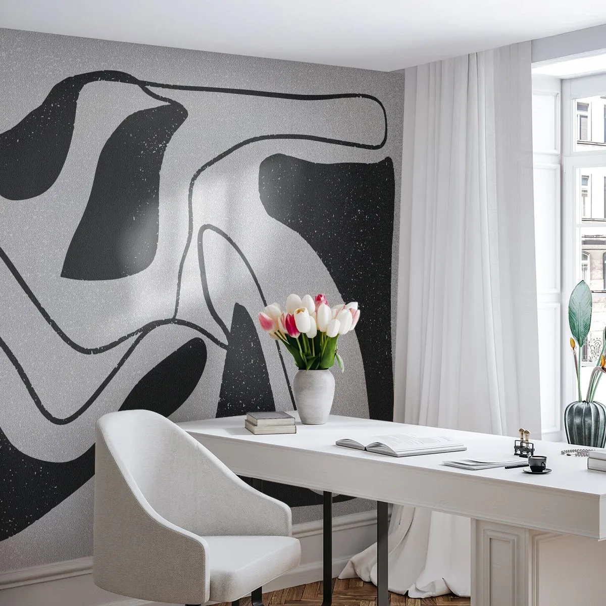 Fotótapéta Standard Eco - Fekete-fehér absztrakció organikus vonalakkal - 100x70cm - Absztrakt játék egy labirintusban - Modern fali dekoráció nappalihoz és hálószobához ARTTOR