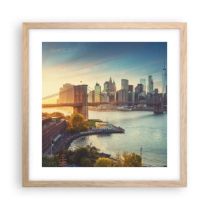 Poszter világos tölgy keretben - Nagyváros hajnala - 40x40 cm