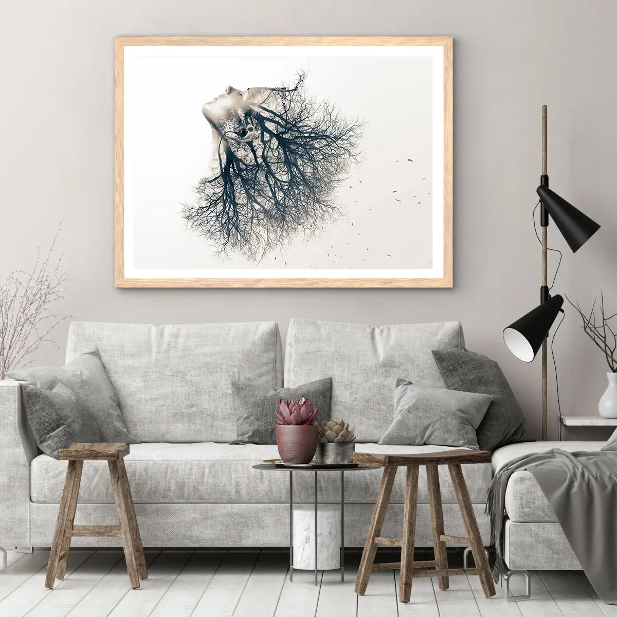 Poszter világos tölgy keretben - Hallgatva a fa suttogását - 91x61 cm