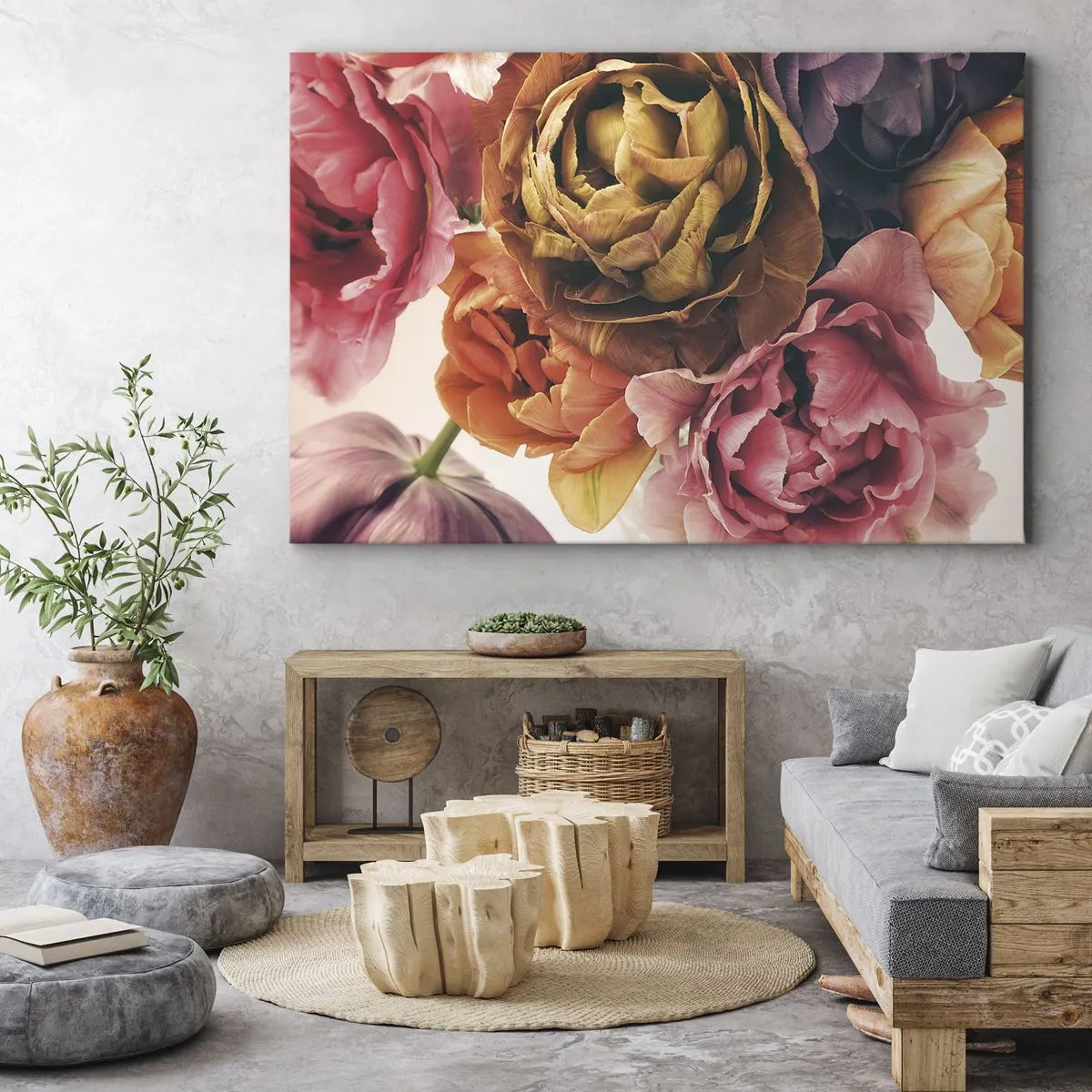 Vászonkép - Különböző virágok csokora intenzív színekben - 70x50cm - Az élet ünnepe - Modern fali dekoráció nappalihoz és hálószobához ARTTOR