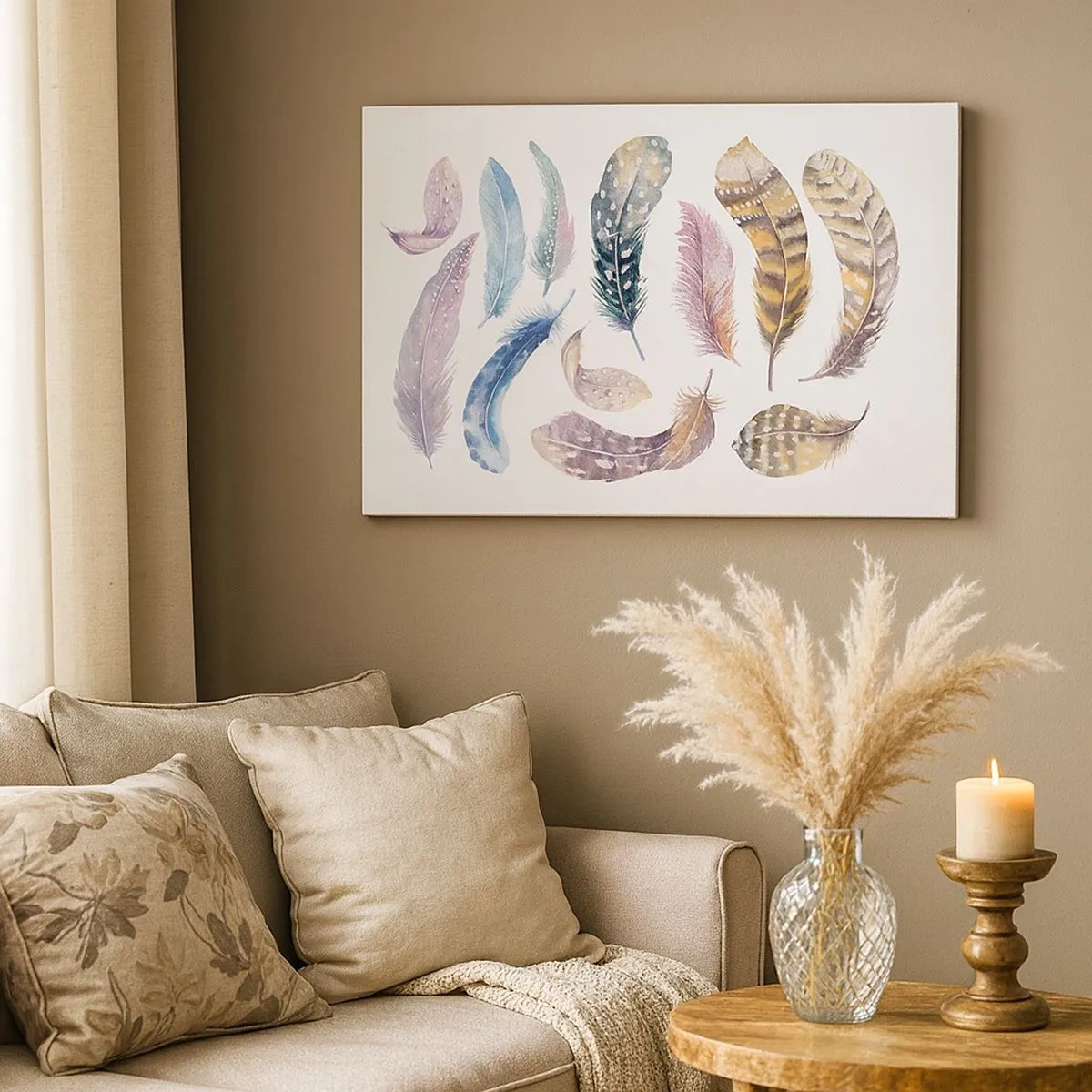 Vászonkép - Színes tollak finom akvarell stílusban - 70x50cm - Könnyű, tarka és sokszínű - Modern fali dekoráció nappalihoz és hálószobához ARTTOR