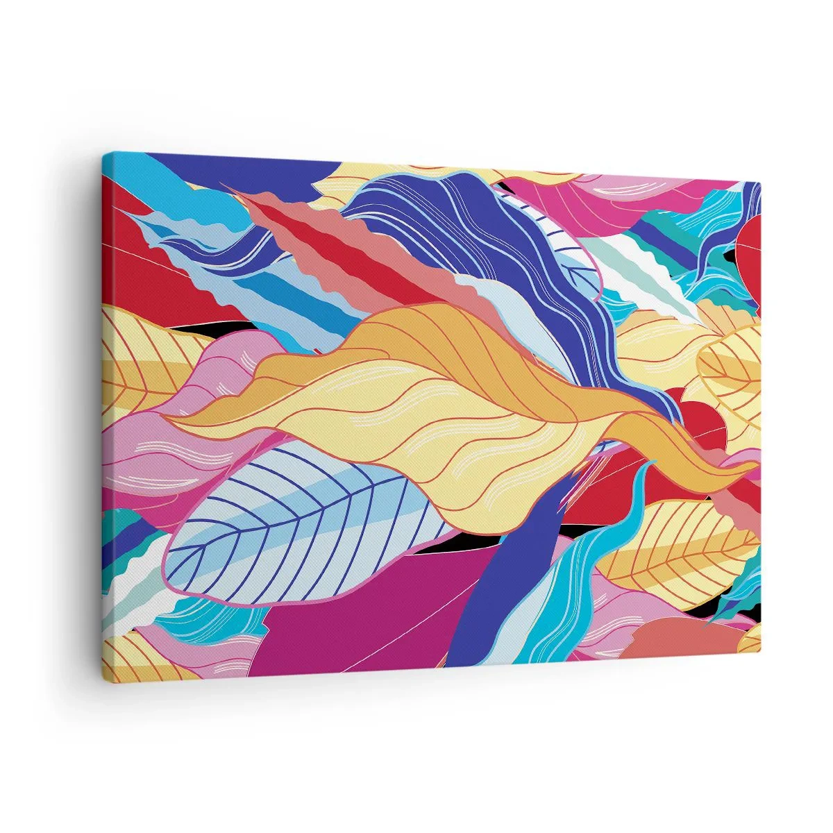 Vászonkép - Az élénk színű levelek dinamikus kompozíciót hoznak létre - 70x50cm - Színes rendetlenség - Modern fali dekoráció nappalihoz és hálószobához ARTTOR