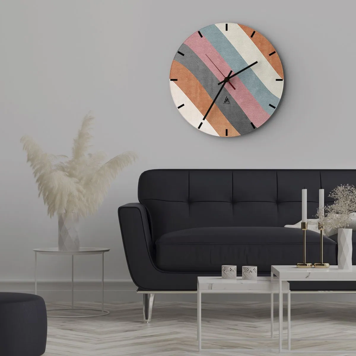 Falióra, Óra - Színes csíkok pasztell árnyalatokban átlósan elrendezve - 30x30cm - Diagonális kompozíció - mozgás - Modern fali dekoráció nappalihoz, konyhához és hálószobához ARTTOR