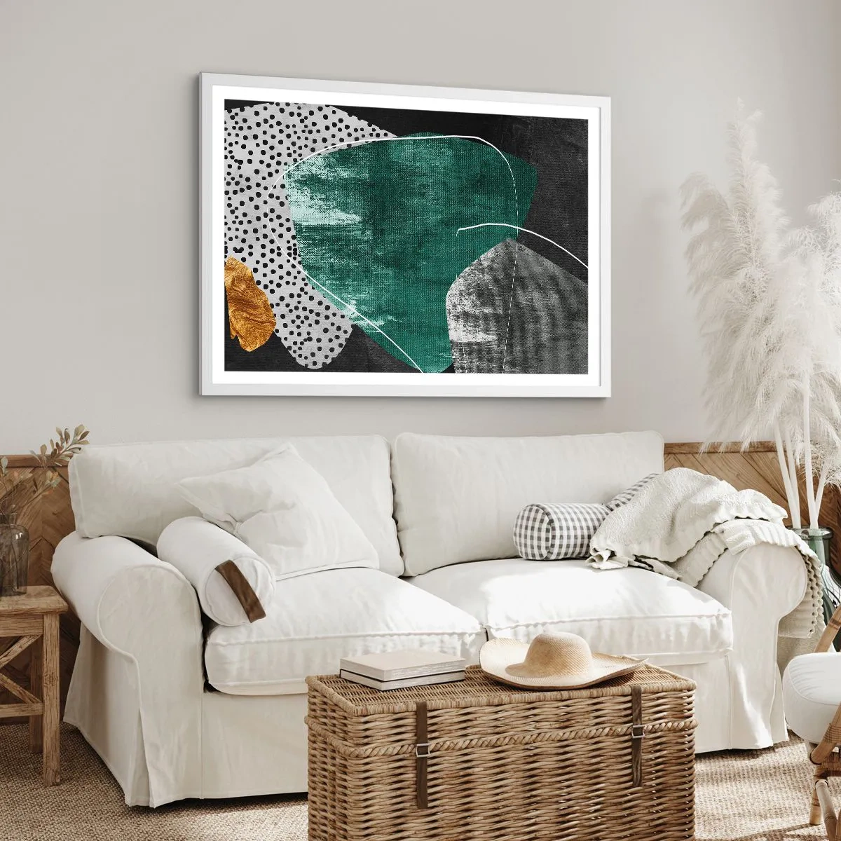 Poszter fekete keretben - Színes absztrakció aranypehellyel - 40x30 cm