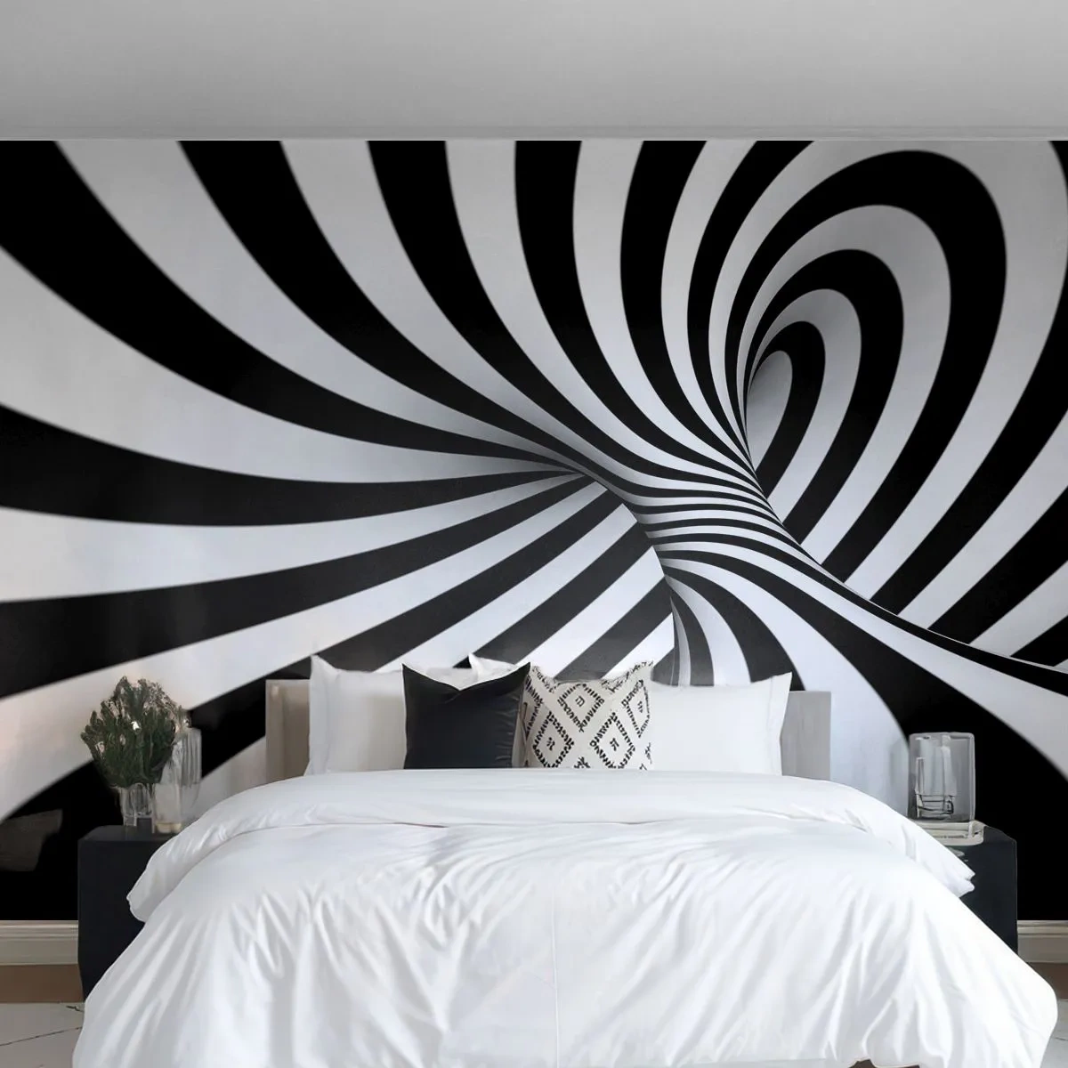 Fotótapéta Standard Eco - Összetétel: táncoló tér - Absztrakció, 3D, Fekete és fehér - 350x256 cm