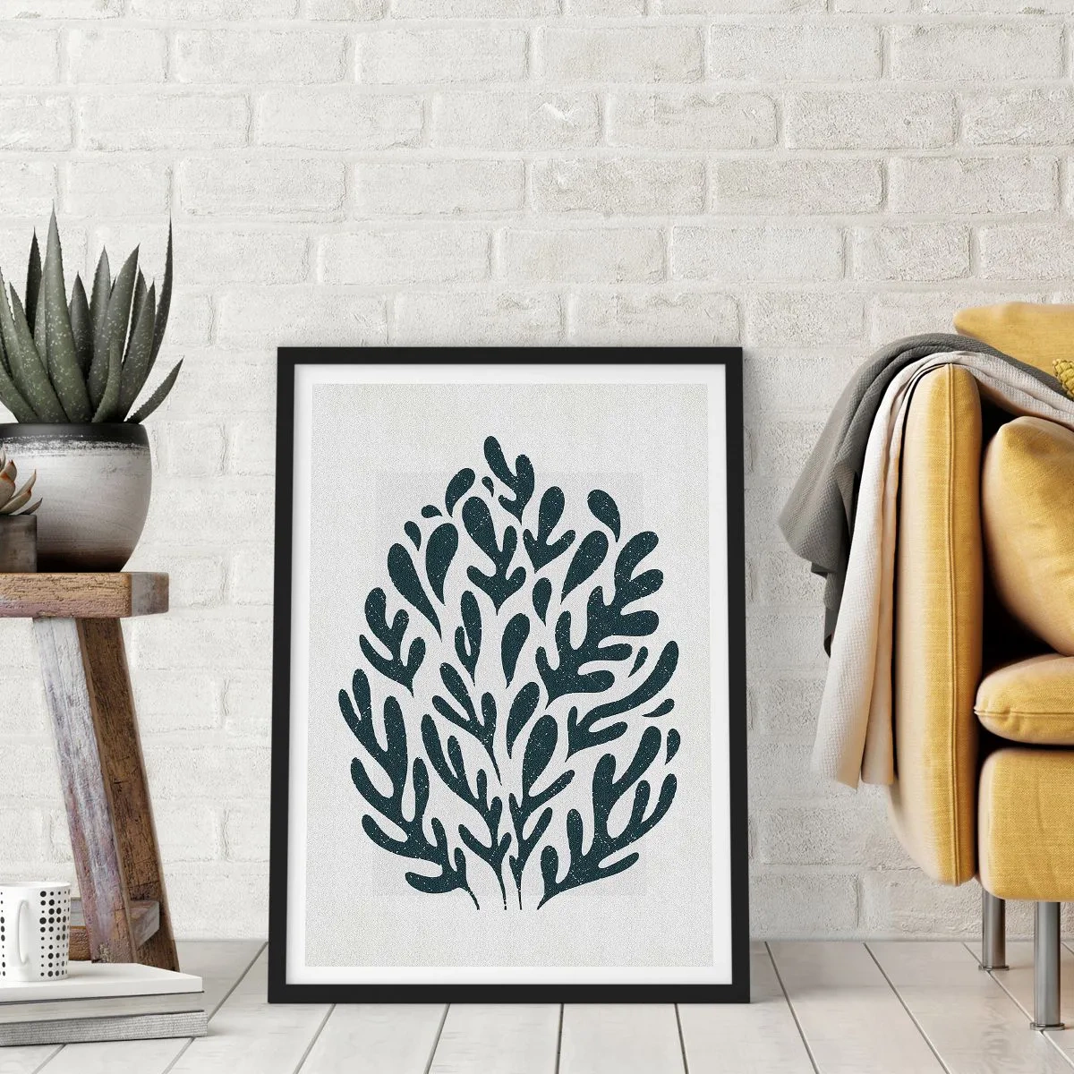 Poszter fehér keretben - Fekete növényi kompozíció világos háttér előtt - 50x70cm - A természet formái - Modern fali dekoráció nappalihoz és hálószobához ARTTOR