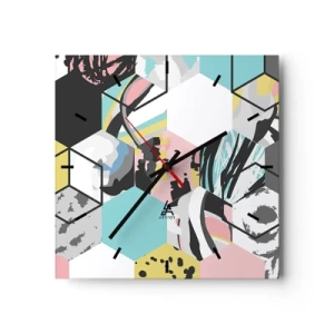 Falióra, Óra - Hatszögek és kockák hat színben - 30x30 cm