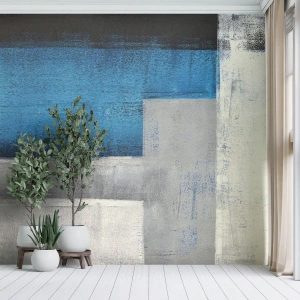 Fotótapéta Premium Sand - Szürke és kék költői kompozíció - Absztrakció, Darab, Festmény - 350x256 cm