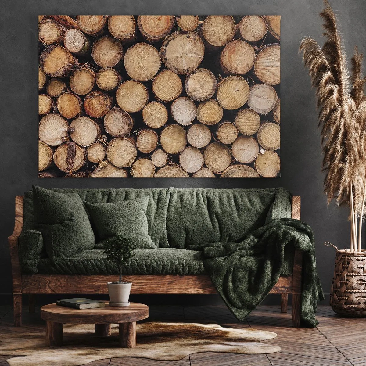 Vászonkép - Harmóniában elrendezett kivágott fatörzsek halmai - 70x50cm - Egy új kezdet - Modern fali dekoráció nappalihoz és hálószobához ARTTOR