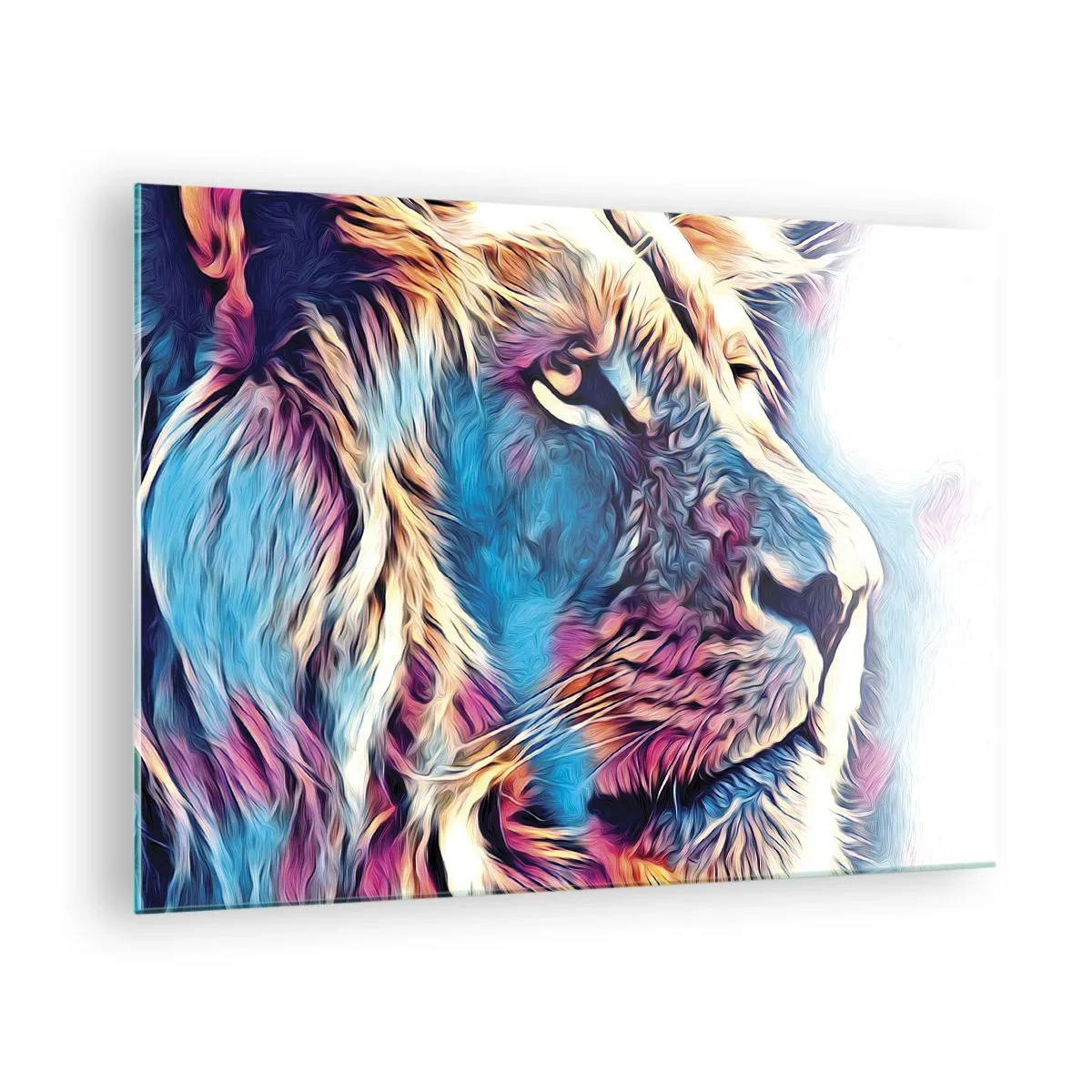 Üveg kép - Színes oroszlángrafika modern, művészi stílusban - 70x50cm - A természet bölcsessége - Modern fali dekoráció nappalihoz és hálószobához ARTTOR
