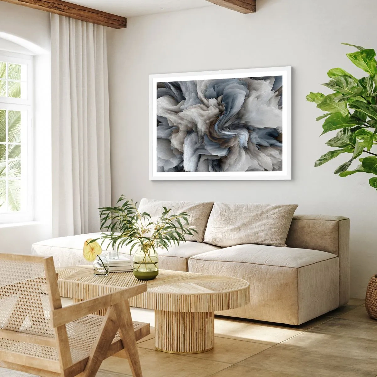 Poszter fekete keretben - Kő és virág - 100x70 cm