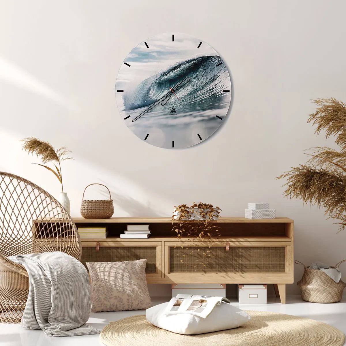 Falióra, Óra - Egy dinamikus óceáni hullám mozgás közben megörökítve - 30x30cm - Vízcsúcs - Modern fali dekoráció nappalihoz, konyhához és hálószobához ARTTOR