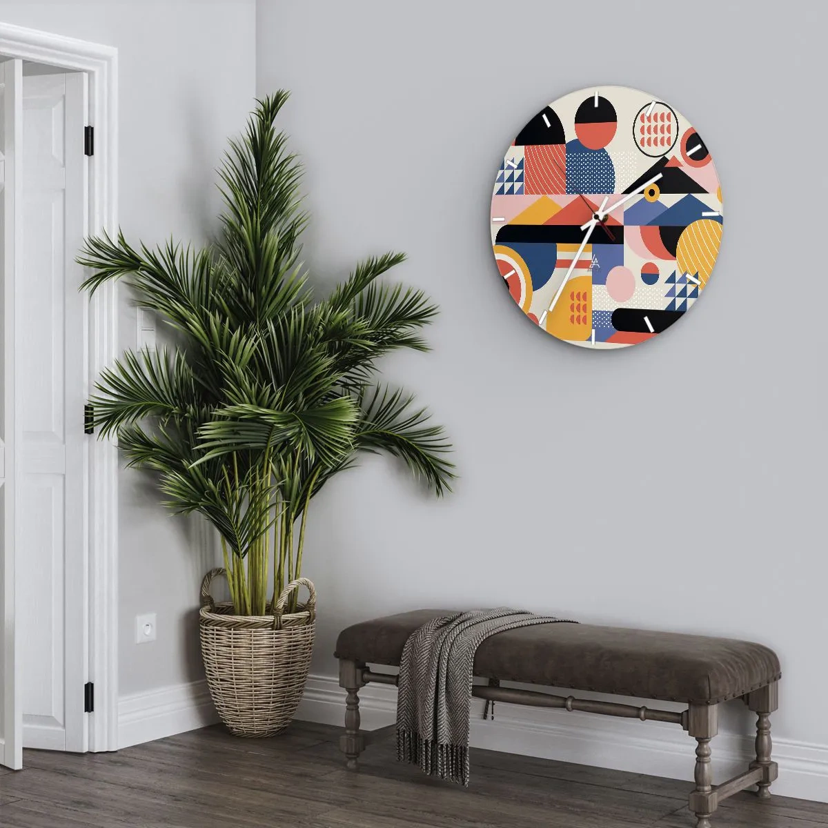 Falióra, Óra - Színes geometrikus absztrakció retro stílusban - 30x30cm - Összetétel: játszadozzunk - Modern fali dekoráció nappalihoz, konyhához és hálószobához ARTTOR