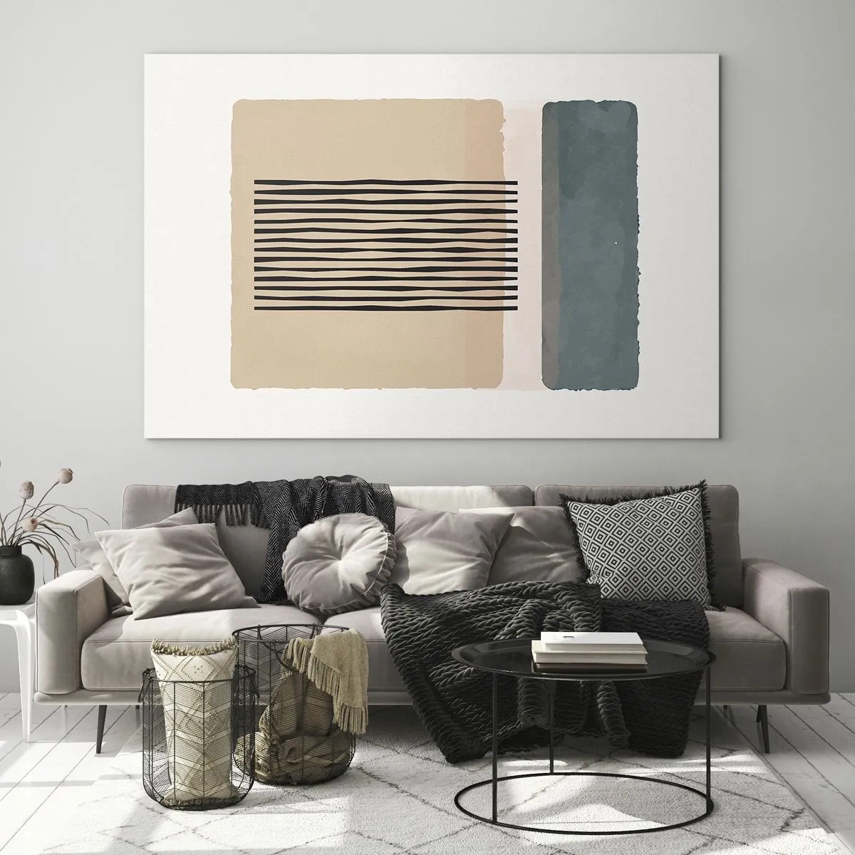 Üveg kép - Geometrikus kompozíció csíkokkal és színes blokkokkal - 70x50cm - Minden rendben - Modern fali dekoráció nappalihoz és hálószobához ARTTOR