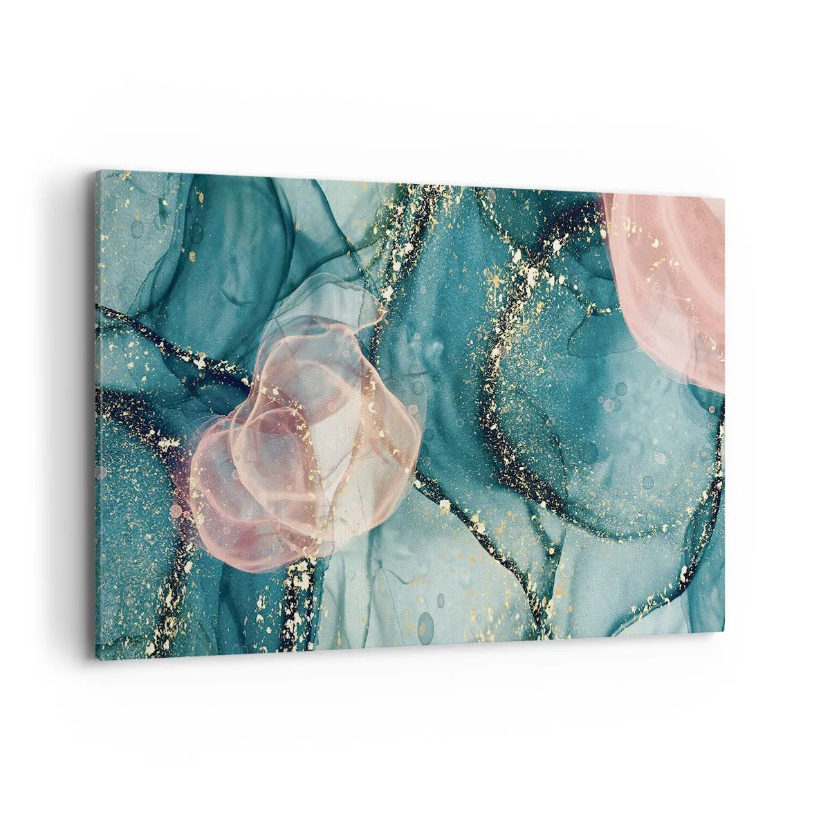 Vászonkép - Selyemkék, tüll rózsaszín - 120x80 cm