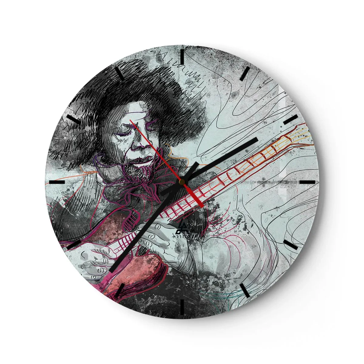 Falióra, Óra - Művészi gitáros motívum pasztell árnyalatokban - 30x30cm - A zene hullámain - Modern fali dekoráció nappalihoz, konyhához és hálószobához ARTTOR